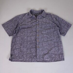 Milano Bay Shirt Button Down Men's XL Gray Geometric Floral Rayon Short‎ Sleeve
